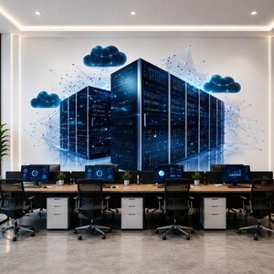 Cloud Computing Server Room Wall Decal, Data Center Office Wall Sticker, IT Infrastructure Wall Art, Tech Company Decor, Cyber Security