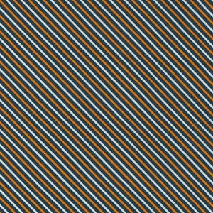Könnte beinhalten: Ein Stoffmuster mit einem sich wiederholenden diagonalen Streifenmuster in Dunkelmarineblau, gebranntem Orange und Hellblau. Am unteren Rand ist ein weißes Lineal mit einer Skala von 17,78 cm sowie der Text moda und www.modafabrics.com zu sehen.