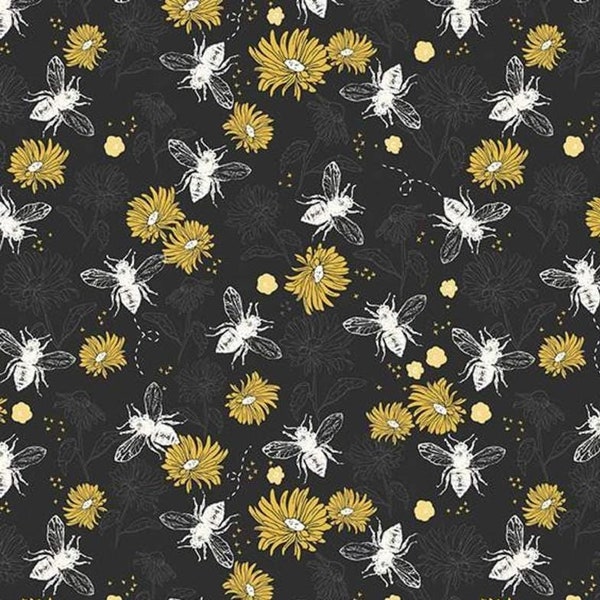 Honey Bee Floral in Black by My Mind's Eye for Riley Blake Designs