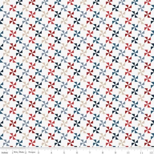 Red White and True Pinwheels in Off White - 1/2 Yard Increments, Cut Continuously - by Dani Mogstad for Riley Blake Designs