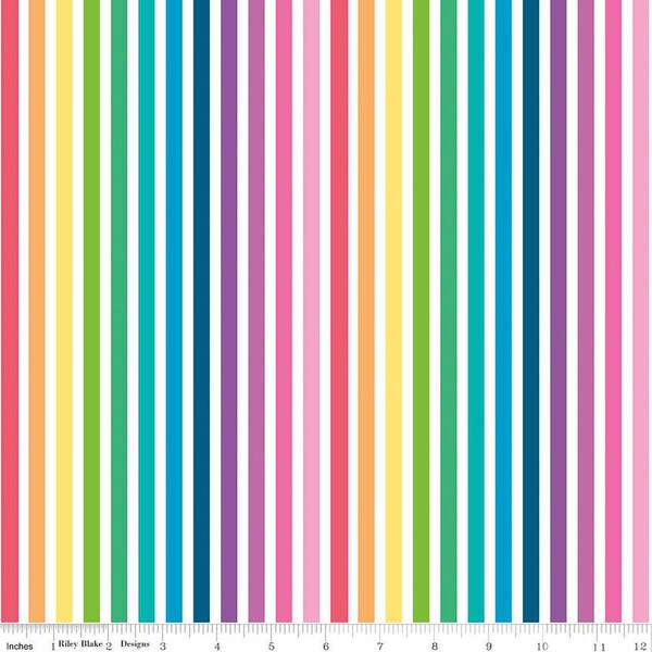 Make Rainbow Stripe in White by Kristy Lea of Quiet Play for Riley Blake Designs