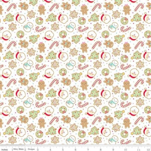 Gingerbread Kisses Sugar Cookies in White - 1/2 Yard Increments, Cut Continuously - by Doodlebug Design Inc. for Riley Blake Designs