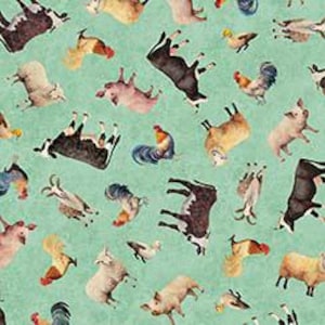 Heartland Animal Toss in Sage by Morris Creative Group for QT Fabrics