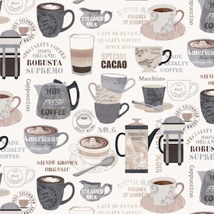 Perk Me Up Cream メインコーヒーのモチーフとテキストはTimeless Treasuresによるものです