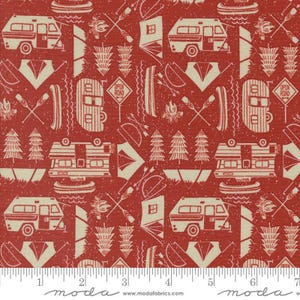 The Great Outdoors Open Road Novelty Camping in Fire - 1/2 Yard Increments, Cut Continuously - by Stacy Iest Hsu for Moda Fabrics