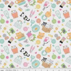 Pretty Kitty Main in White - 1/2 Yard Increments, Cut Continuously - by Doodlebug Design for Riley Blake Designs