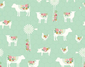 Fazenda Sweet Acres em Hortelã - Incrementos de 1/2 jarda, Corte Contínuo - por Beverly McCullough para Riley Blake Designs