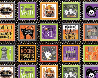 Glow-O-Ween Glow in the Dark Black Boxes - in Schritten von 1/2 Yard, fortlaufend geschnitten - von Kanvas Collection für Benartex Fabrics