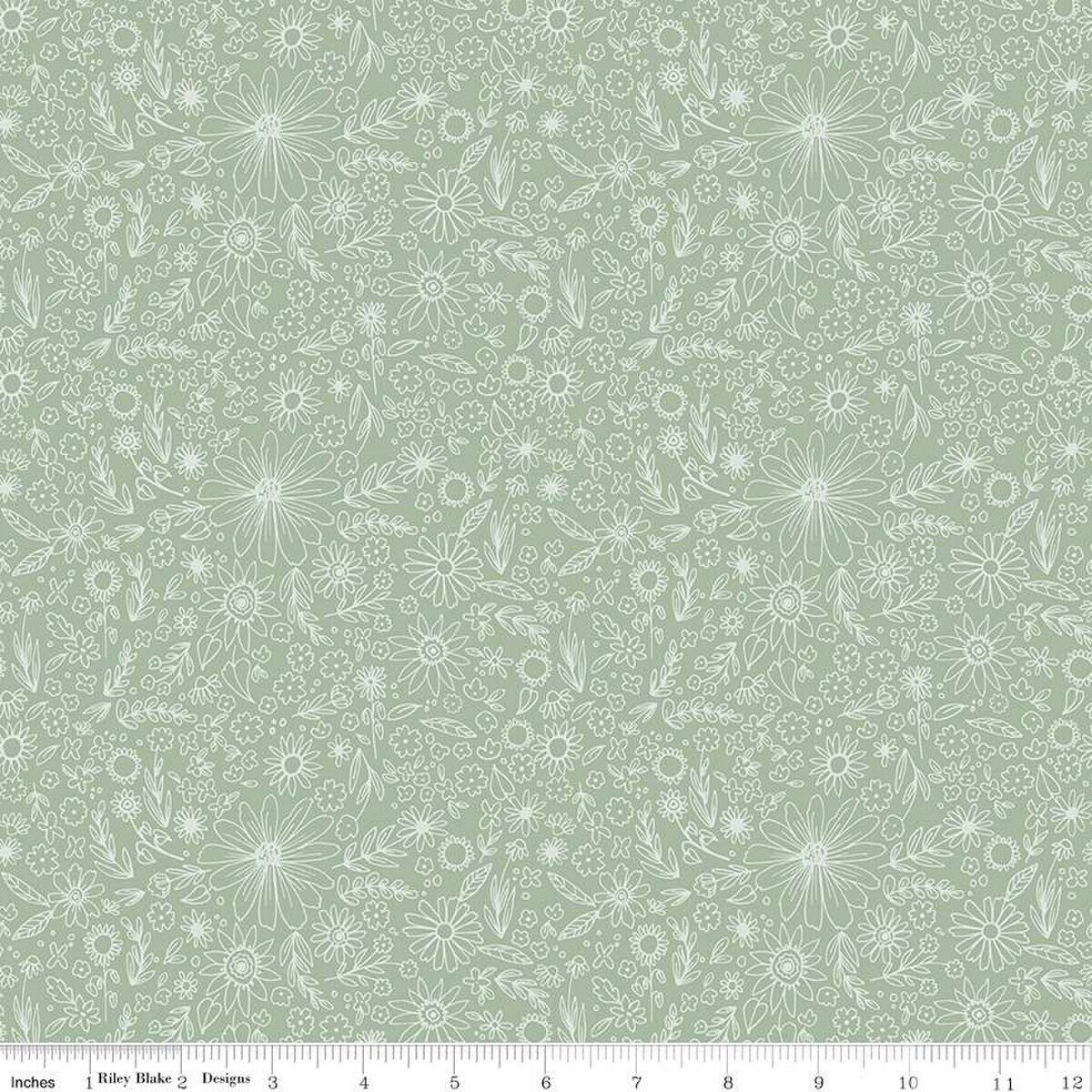 Homemade Outlined Flowers in Sage by Echo Park Paper Co. for Riley Blake Designs