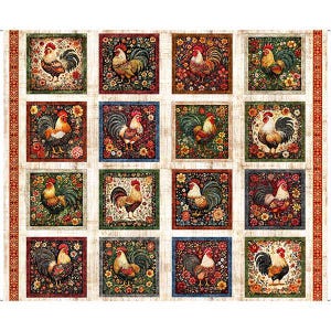 Rule The Roost Rooster Picture Patches in Cream - 1/2 Yard Increments, Cut Continuously - by Morris Creative Group for QT Fabrics