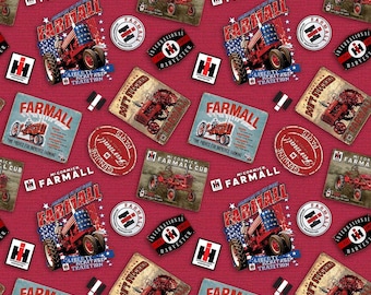 Logotipos de Farmall en rojo (corte continuo en incrementos de 1/2 yarda) - Sykel Enterprises