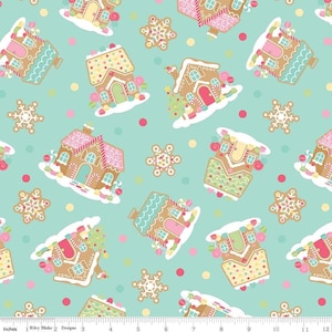 Gingerbread Kisses Main in blauw - stappen van 1/2 yard, doorlopend gesneden - door Doodlebug Design Inc. voor Riley Blake Designs
