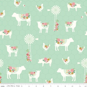 Sweet Acres Farm in Mint by Beverly McCullough for Riley Blake Designs