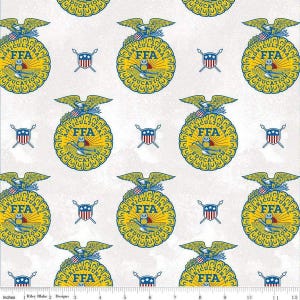 FFA Forever Blue Refreshed FFA Emblems in Off White - 1/2 Yard Increments, Cut Continuously - by Riley Blake Designs
