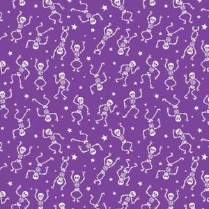 Glow-O-Ween Glow in the Dark Purple Glowing Skeletons - 1/2 Yard Increments, Cut Continuously - by Kanvas Collection for Benartex Fabrics