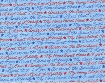 Frases patrióticas estadounidenses en azul cielo - Incrementos de 1/2 yarda, corte continuo - por Deb Strain para Moda Fabrics