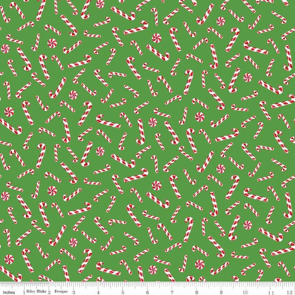 Christmas Joys Candy Canes in Green by Lindsay Wilkes for Riley Blake Designs