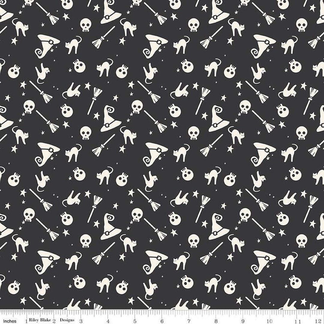 Hey Bootiful Witch Icons in Charcoal Glow in the Dark - 1/2 Yard ...