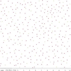 Röd och grön prickig jul på vitt - 1/2 yard intervall, kontinuerligt klippt - av Riley Blake Designs