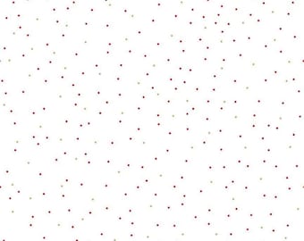 Red and Green Pin Dot Christmas on White - 1/2 Yard Increments, Cut Continuously - by Riley Blake Designs