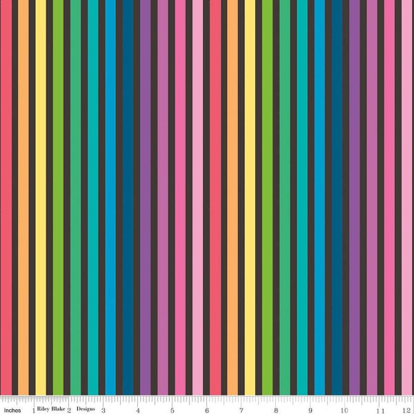 Make Rainbow Stripe in Black par Kristy Lea de Quiet Play pour Riley Blake Designs