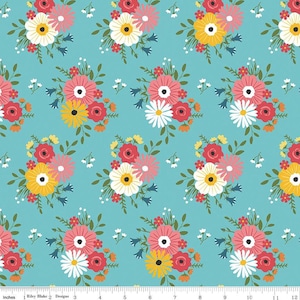 Gone Glamping Bouquets in Aqua by Lori Whitlock for Riley Blake Designs