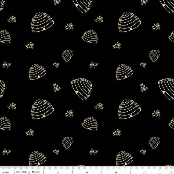 The Beehive State Beehives in Black by Shealeen Louise for Riley Blake Designs