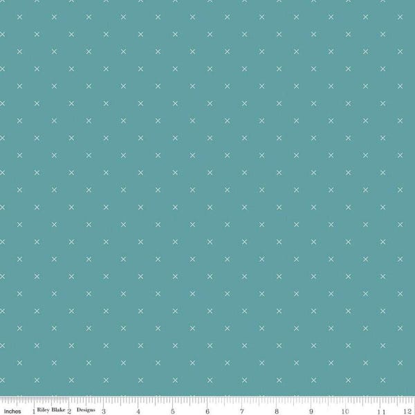 Bee Cross Stitch in Teal - 1/2 Yard Increments, Cut Continuously - by Lori Holt for Riley Blake Designs