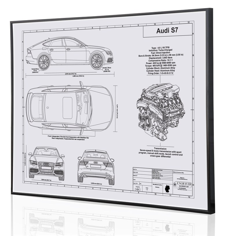 Engraved on Metal Audi Enthusiasts Sign Custom Car Art Acrylic or Wood Great Audi Car Gift Audi S7 Laser Engraved Wall Art