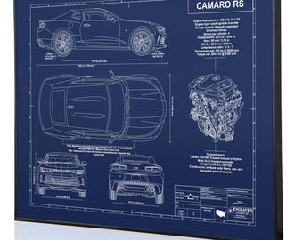 Chevrolet Camaro 6th Gen RS Laser Engraved Wall Art Poster. Engraved on Metal, Acrylic or Wood. Custom Car Art, Poster, Car Guy Gift