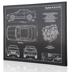 Nissan R-32 Skyline GT-R Laser Engraved Wall Art Poster. Engraved on Metal, Acrylic or Wood. Custom Car Art, Poster, Sign. Great Car Gift!