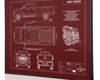 GMC Sierra 2500HD Laser Engraved Wall Art Poster. Engraved on Metal, Acrylic or Wood. Custom Car Art, Poster, Car Guy Gift