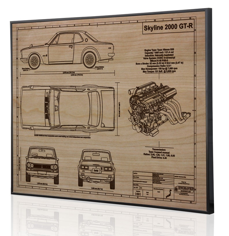 Sign Acrylic or Wood Custom Car Art Nissan Skyline 2000 GT-R Laser Engraved /& Personalized Wall Art Engraved on Metal Car Gift! Poster