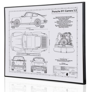Porsche 930(Gmodel) 911 Carrera 3.2 Laser Engraved Wall Art | Classic Porsche Car Wall Art | Large Porsche Blueprints | Gifts for Dad. Car