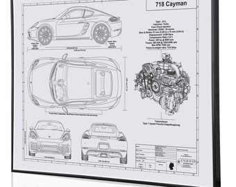 Porsche 718 Cayman Laser Engraved Porsche Car Wall Art | Large Metal Wall Art | Car Gift Ideas for Husband, Boyfriend, Grandfather