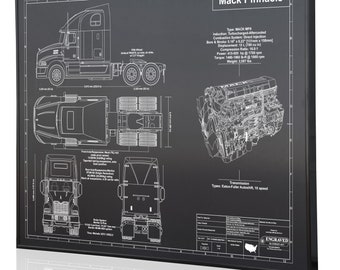Mack Pinnacle 2012 Laser Engraved Wall Art. Blueprint Sign artwork to make the best truck gifts! Ultimate decor for the garage or office!