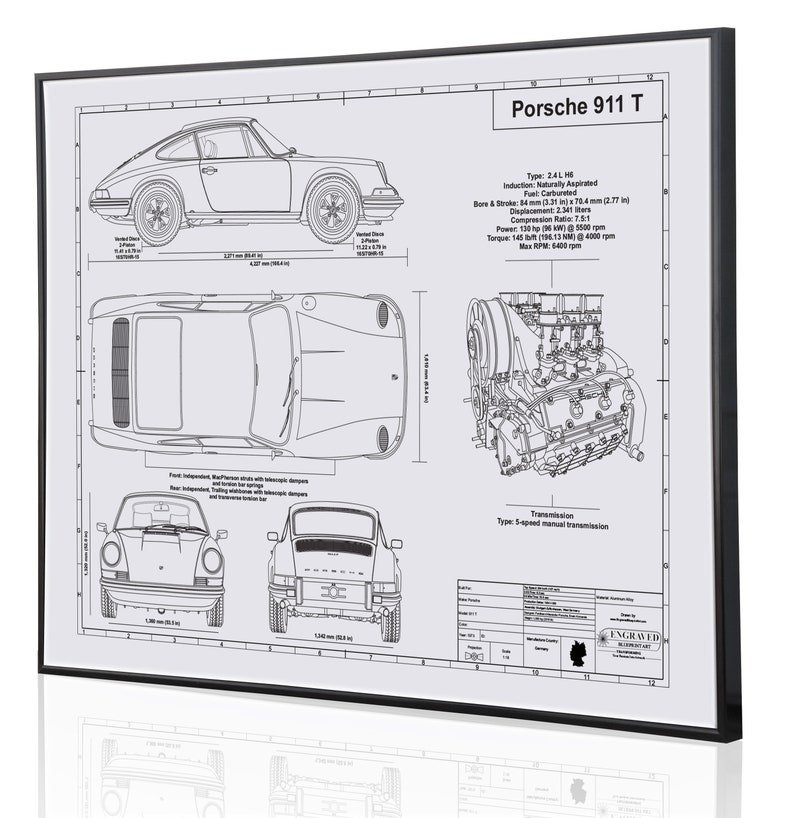 Porsche 911 T 1973 Laser Engraved Metal Wall Art Car Wall Art Vintage Porsche Car Wall Art Porsche Gifts for Car Enthusiasts