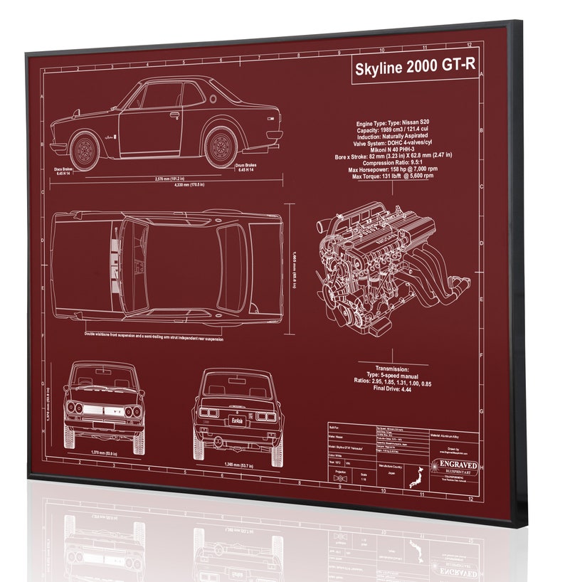 Sign Acrylic or Wood Custom Car Art Nissan Skyline 2000 GT-R Laser Engraved /& Personalized Wall Art Engraved on Metal Car Gift! Poster