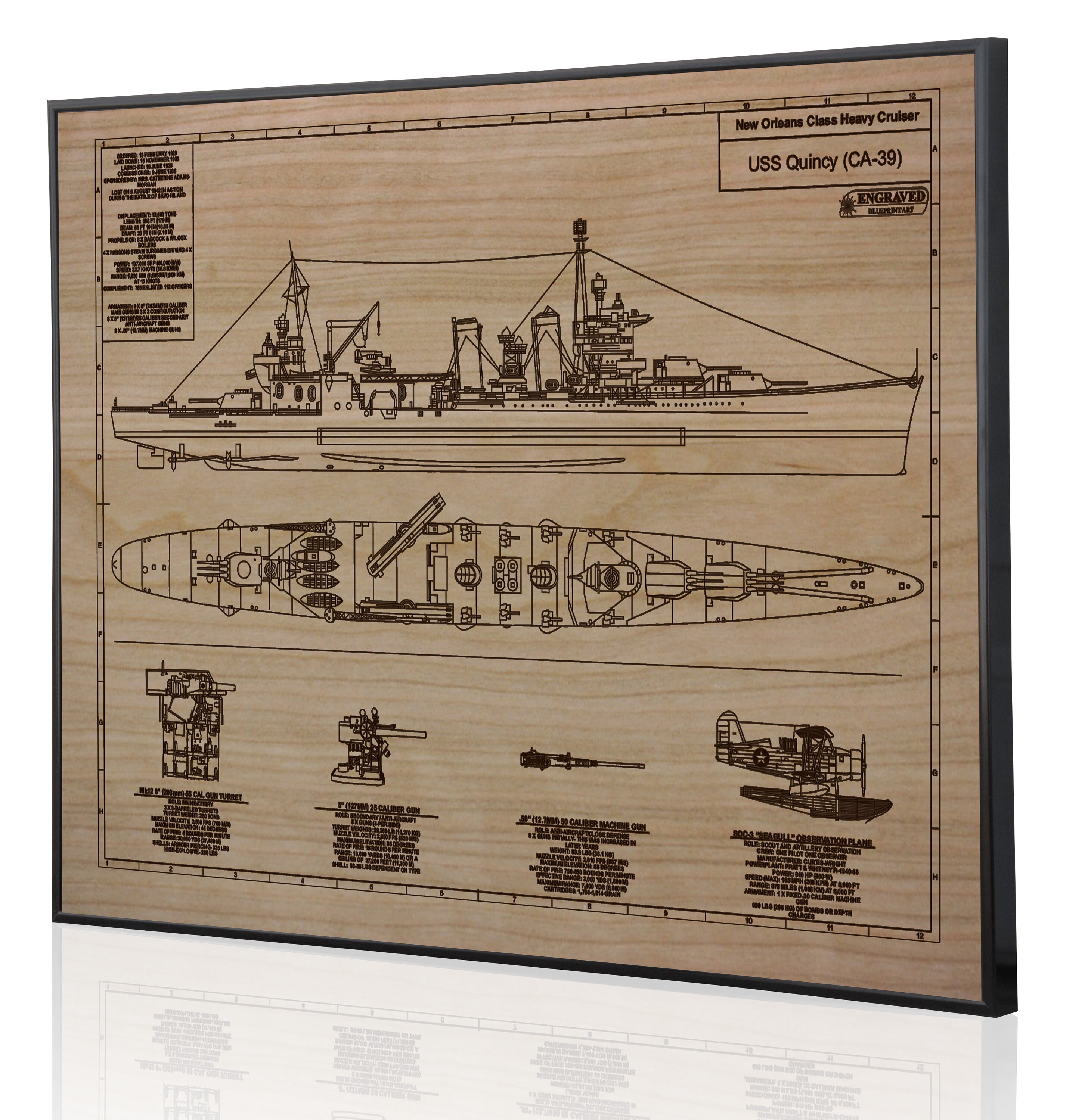 USS Quincy CA39 Laser Engraved Wall Art Metal Acrylic or Etsy