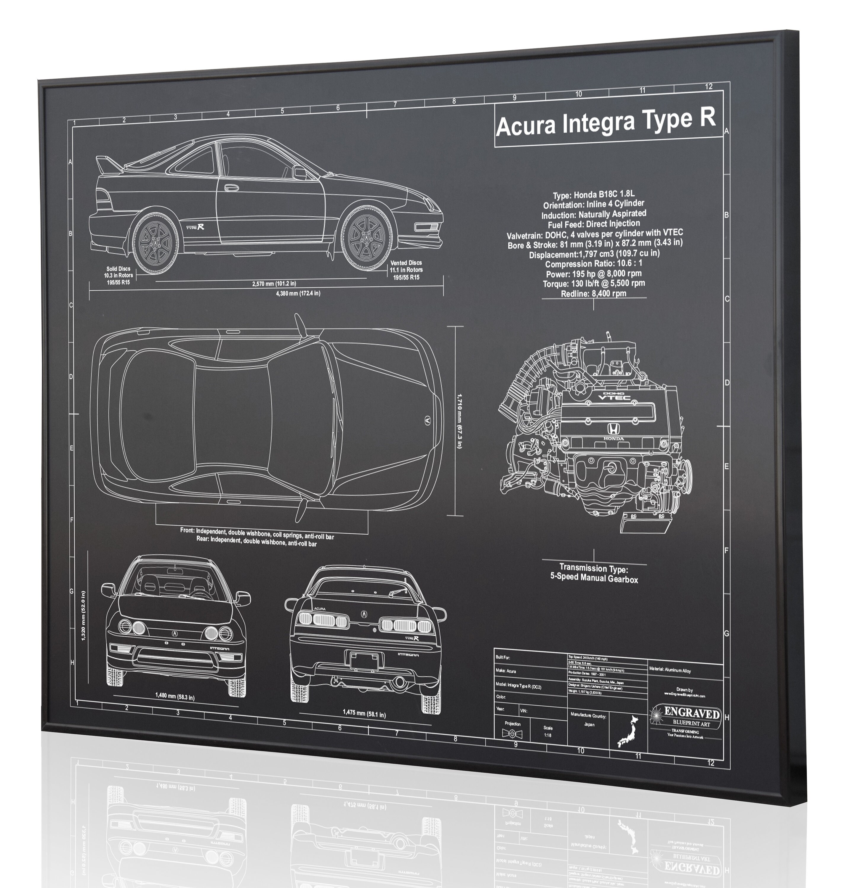 Acura Integra Type R Personalized Laser Engraved Blueprint - Etsy