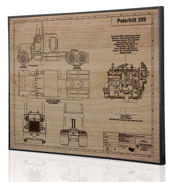 Peterbilt 359 Lasergravierte Wandkunst. Blueprint Sign Kunstwerk, um die  besten Lkw-Geschenke zu machen Ultimatives Dekor für die Garage oder büro -  .de