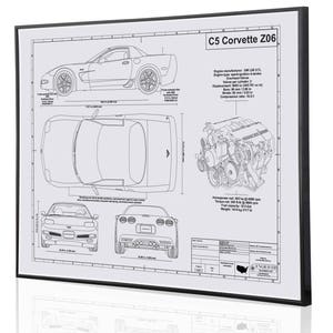 Corvette C5 Z06 Laser Engraved Wall Art Poster. Engraved on Metal, Acrylic or Wood. Custom Car Art, Poster, Best Car Guy Gift image 1