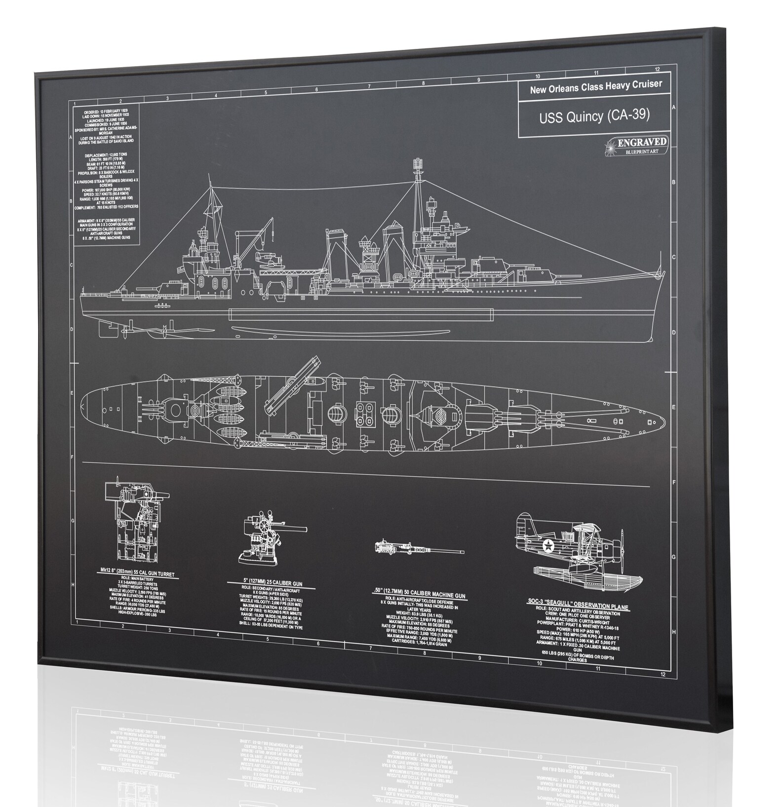 USS Quincy CA39 Laser Engraved Wall Art Metal Acrylic or Etsy