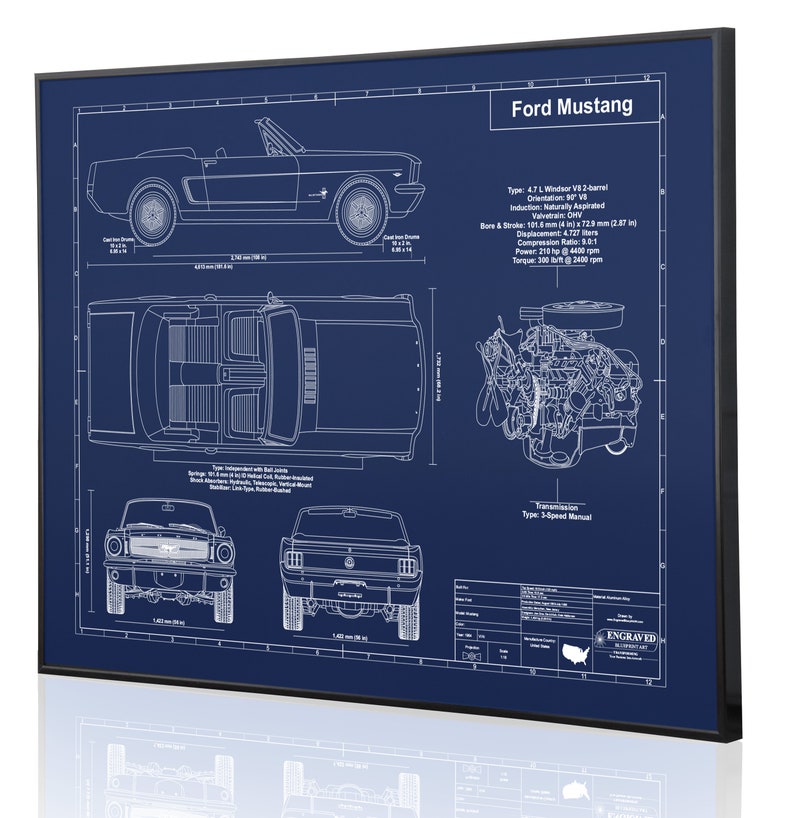 Great Audi Car Gift! Custom Car Art Engraved on Metal Acrylic or Wood Ford Mustang 1964 Convertible Laser Engraved Wall Art Sign