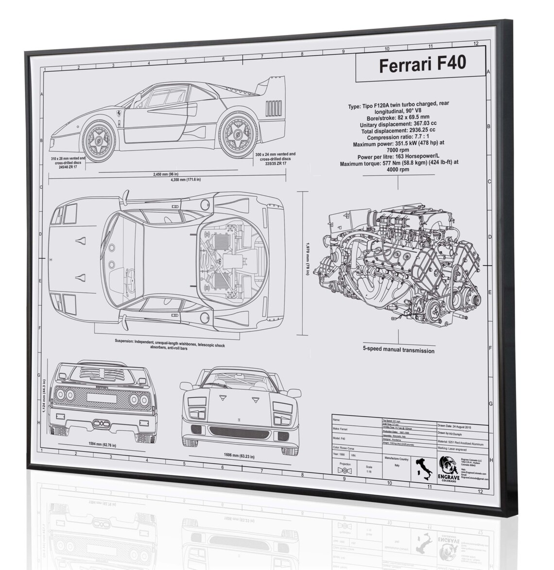 Tableau mural, découpe laser sous verre ferrari f40 + logos à Ayguesvives | Clasf maison-jardin