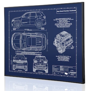 Jeep Grand Cherokee Trackhawk Laser Engraved Wall Art. Jeep blueprints, best auto gifts Ultimate decor for the garage or office image 3