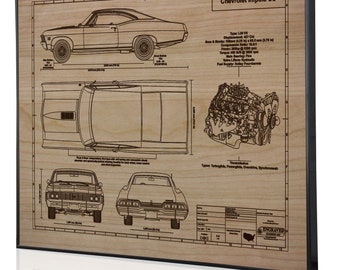 Chevrolet Impala SS 1967 Personalized Laser Engraved Wall Art, Blueprint Artwork, Custom Car Art, Poster, Sign. Great Car Guy Gift, Garage