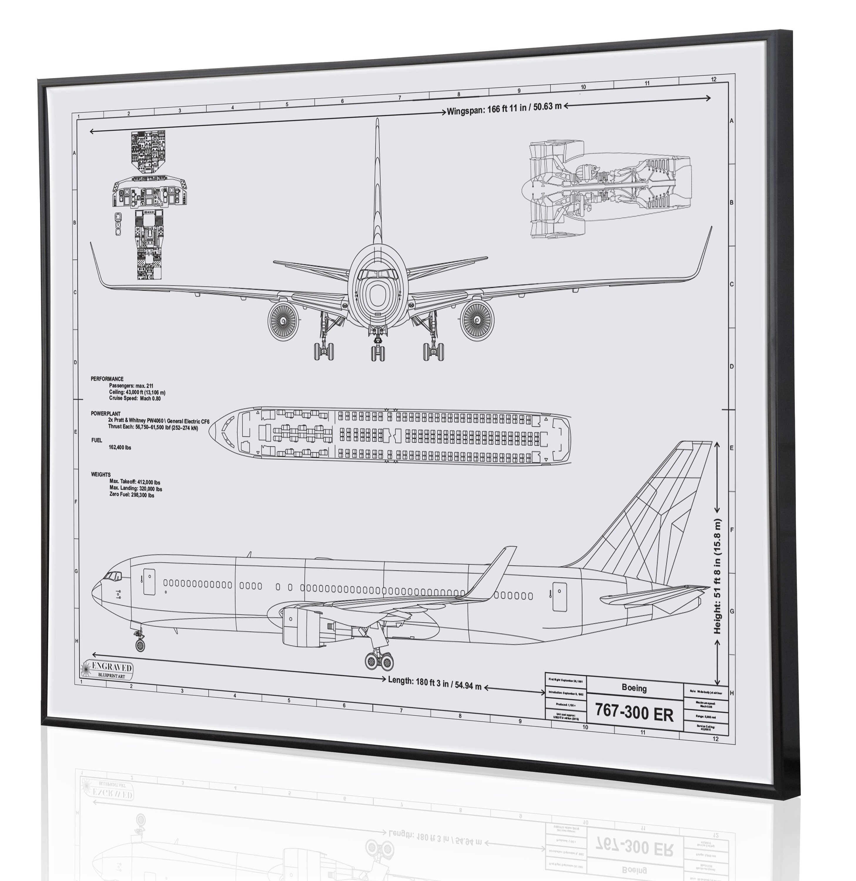 Boeing 767-300ER Laser Engraved Wall Art Poster. Engraved on | Etsy