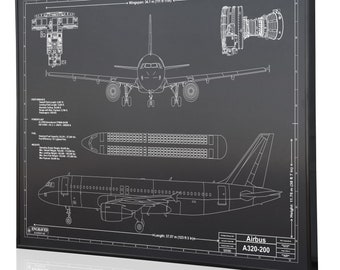 Airbus A320-200 Personalized Laser Engraved Wall Art. Engraved on Metal, Acrylic or Wood. Aviation Art, Airbus Sign, Best airplane gift