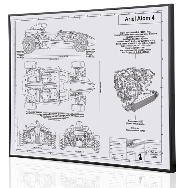 Ariel Atom 4 Laser Engraved Wall Art. Engraved on Metal, Acrylic or Wood. Best car art, Car Blueprints, Ariel Atom blueprints. Best Car Gift